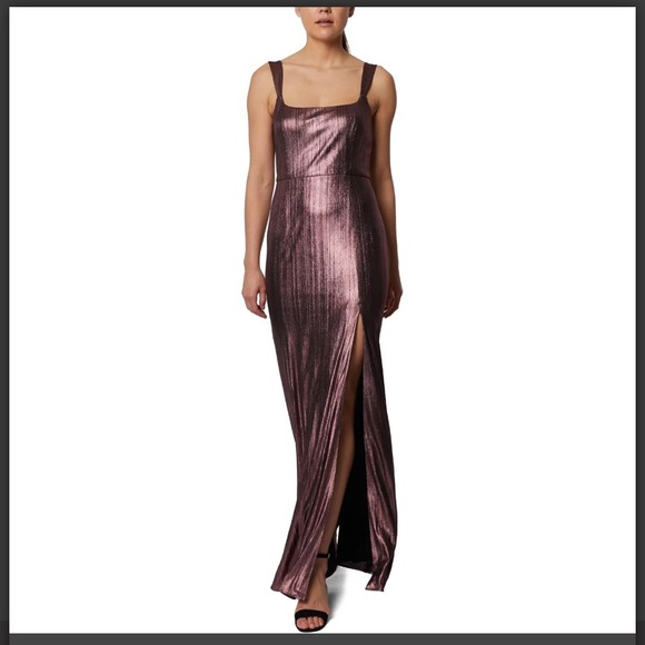 LAUNDRY BY SHELLI SEGAL
METALLIC FRONT SLIT SLEEVELESS MAXI GOWN, Sz 14, worn 1x - Picture 2 of 5